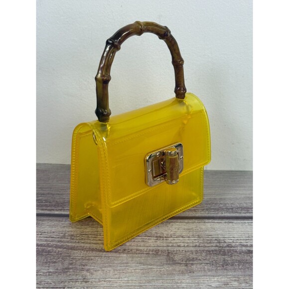 Mini Bamboo Handle Handbag In Clear High Quality PVC Crossbody Chain Strap - Picture 3 of 10